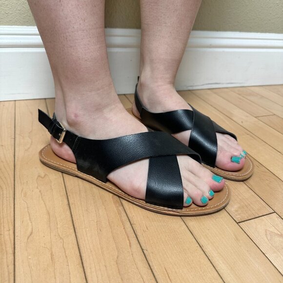 OLD NAVY Faux-Leather Cross-Strap Slingback Sandals Black Size 8.5 - Picture 6 of 15
